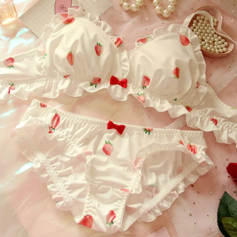 Strawberry Cute Japanese Milk Silk Bra & Panties Set Wirefree Soft Underwear Set Kawaii Lolita Bra and Panty Set Pink Lingerie – AliExpress