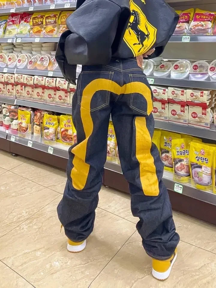 Women’s Retro Gothic Y2K Jeans , Black Streetwear Cargo Punk Vintage Kpop Print Wide Leg Denim Pants, Autumn – AliExpress