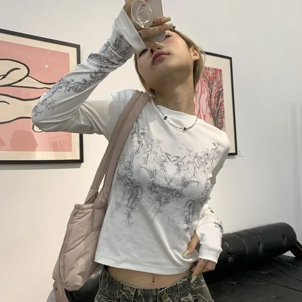 Vintage Women Clothes Y2K T-shirts 2023 Blusas O-neck Long Sleeve Print Tunic Woman Clothing Fashion Casual Crop Tops Shirts – AliExpress