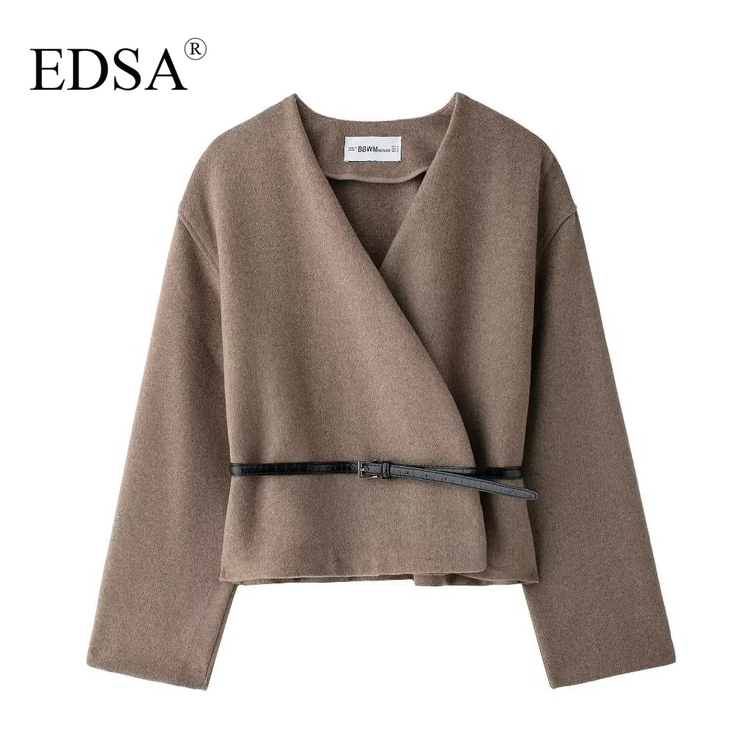 EDSA Women Soft Belted Jacket Wrap V-neck Long Sleeves New Elegant Lady Commute Outwear for Female – AliExpress