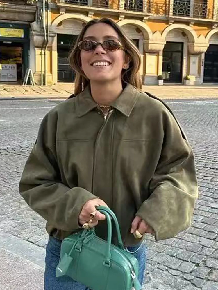 Vintage Women Green Oversize Bomber Jackets 2025 Fashion Ladies Elegant Loose Soft Outfits Jacket for Party Female Chic Clothes – AliExpress