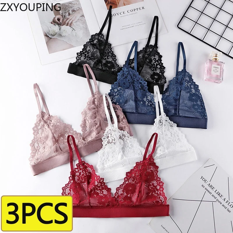 3PCS Women’s Seductive Comfort Bralettes Unlined Lace Bra – AliExpress