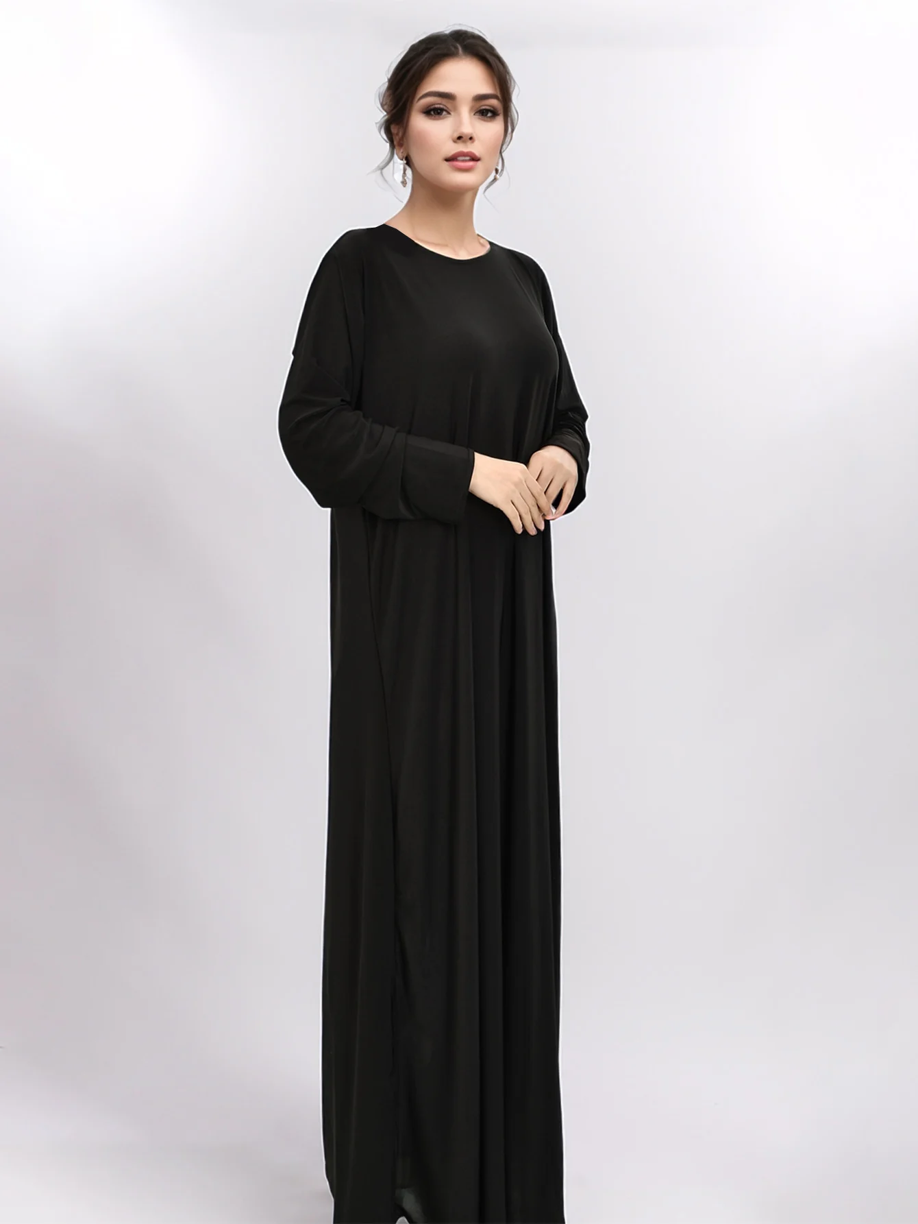 Ramadan Eid Black Muslim Abaya Dress Women’s Solid Color Sweater Abaya Lady Simple Islamic Clothing Long Dress