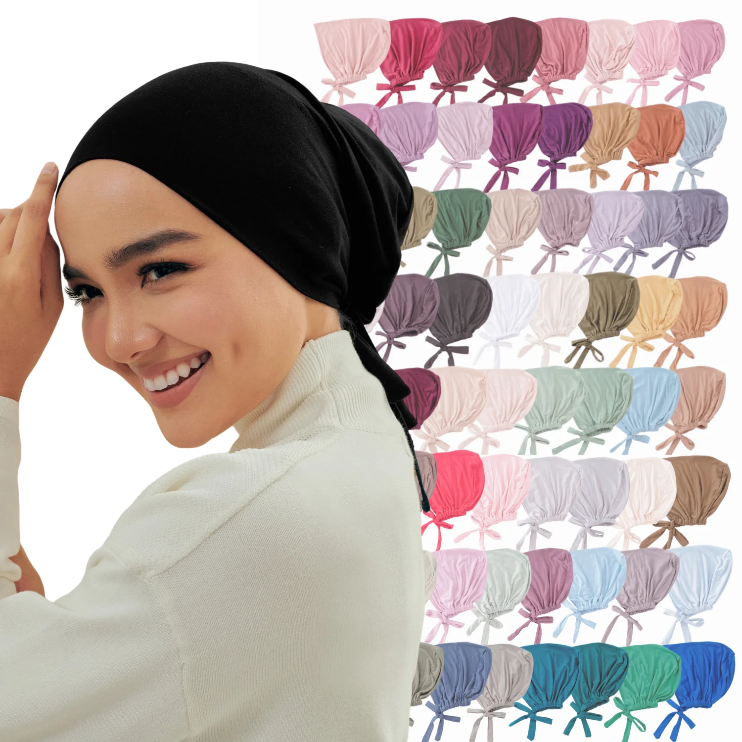 82 colors Tie Back Undercaps Fashion Women Inner Hijab Muslim Cap Bonnet Plain Islamic Cotton Spandex Jersey DEW Underscarf – AliExpress