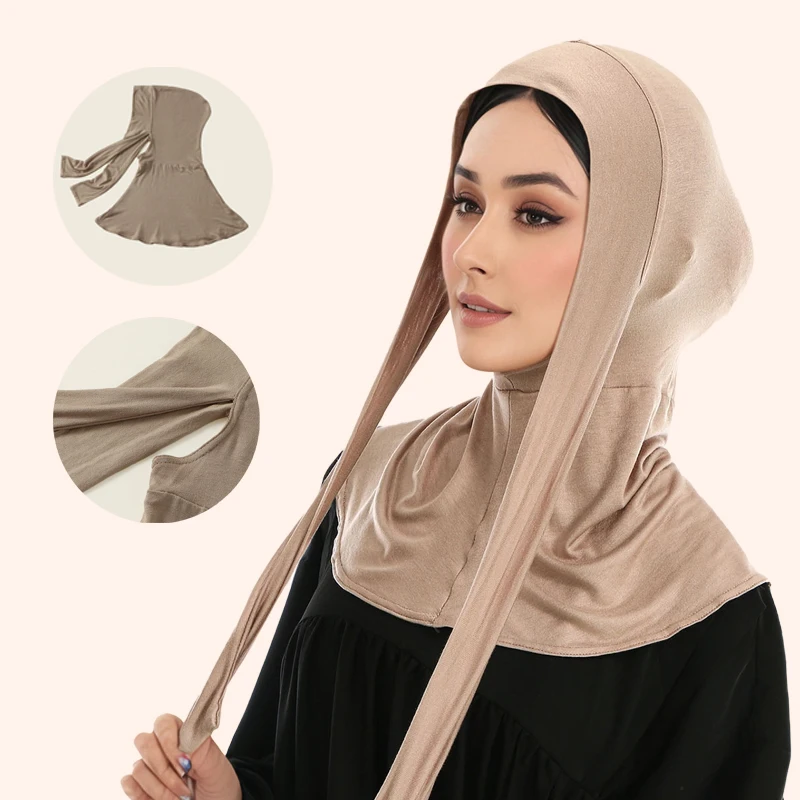 Balaclava Inner Hijabs Women Solid Color Tie Back Elasticity Hijabs Full Cover Head Muslim Soft Cotton Jersey Turban Headscarf – AliExpress