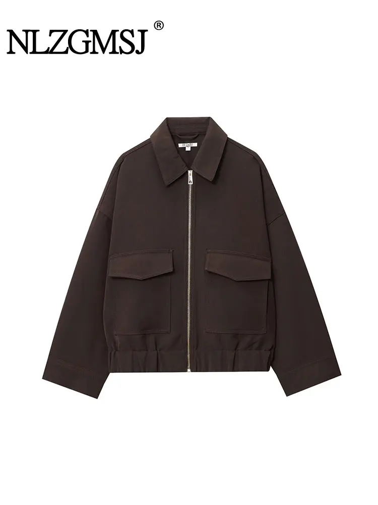 NLZGMSJ Women’s 2025 Autumn Elegant Clothing Jacket Vintage Lapel Collar Zipper Full Sleeve Pocket Coat Lady Outerwears – AliExpress