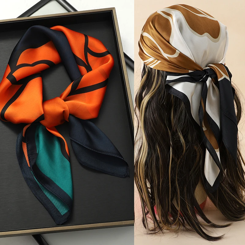 Luxury Brand 2023 Women’s Silk Square Scarf Cat Neck Hair Tie Band Beach Hijab Scarf Headbands Bandana Women’s Scarf 70cm