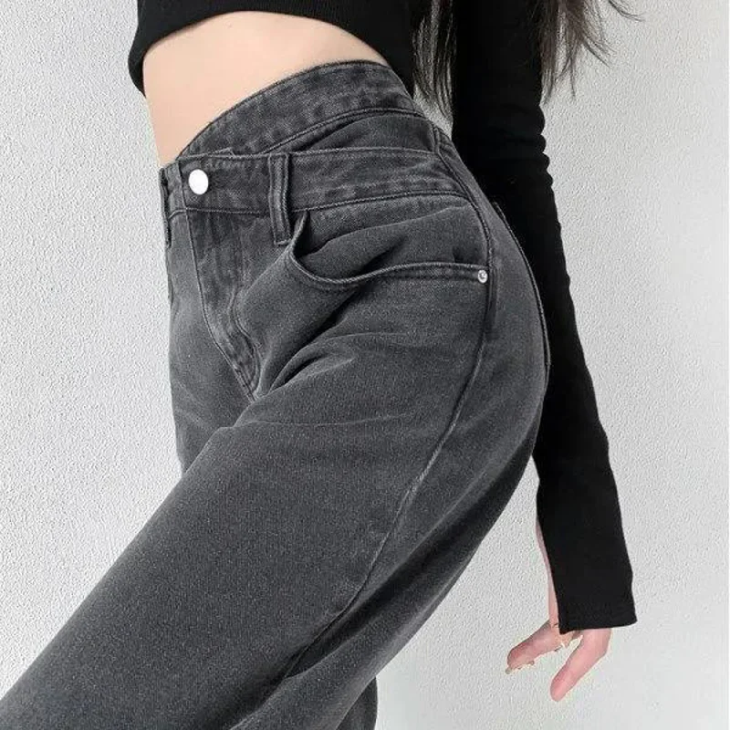 Women’s High Waist Straight Leg Jeans Loose Slimming Asymmetrical Street Style Wide Leg Floor Length Pants Summer New – AliExpress