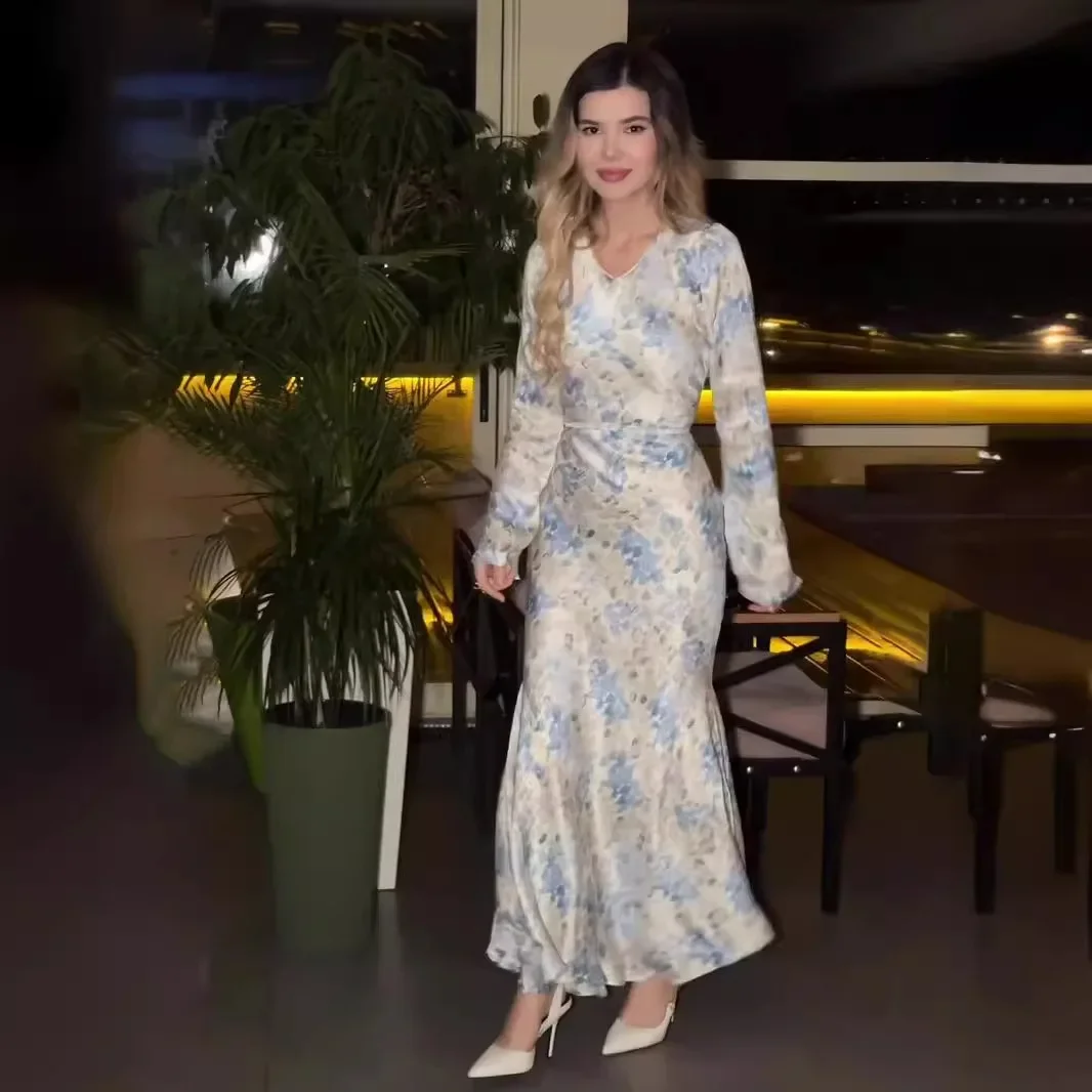 Eid Muslim Abaya for Women Party Dresses Jalabiya Flower Print Arab Long Robe Ramadan Morocco Abayas Dubai Islam Vestidos Kaftan – AliExpress