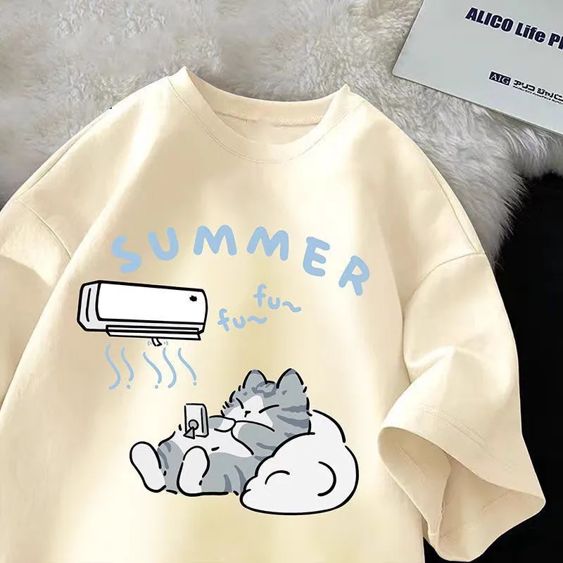 Summer Japanese Cartoon Cute Cat Fun Print Short Sleeve T-shirt Women’s Loose Casual Half Sleeve Soft Bottom Plus Size Shirt Top – AliExpress 200000345