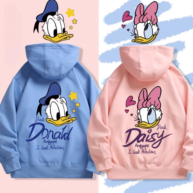 Disney Donald and Daisy Couple Hooded Sweater 2025 Autumn and Winter Pullover Men’s and Women’s Printed Long-sleeved Top Loose – AliExpress