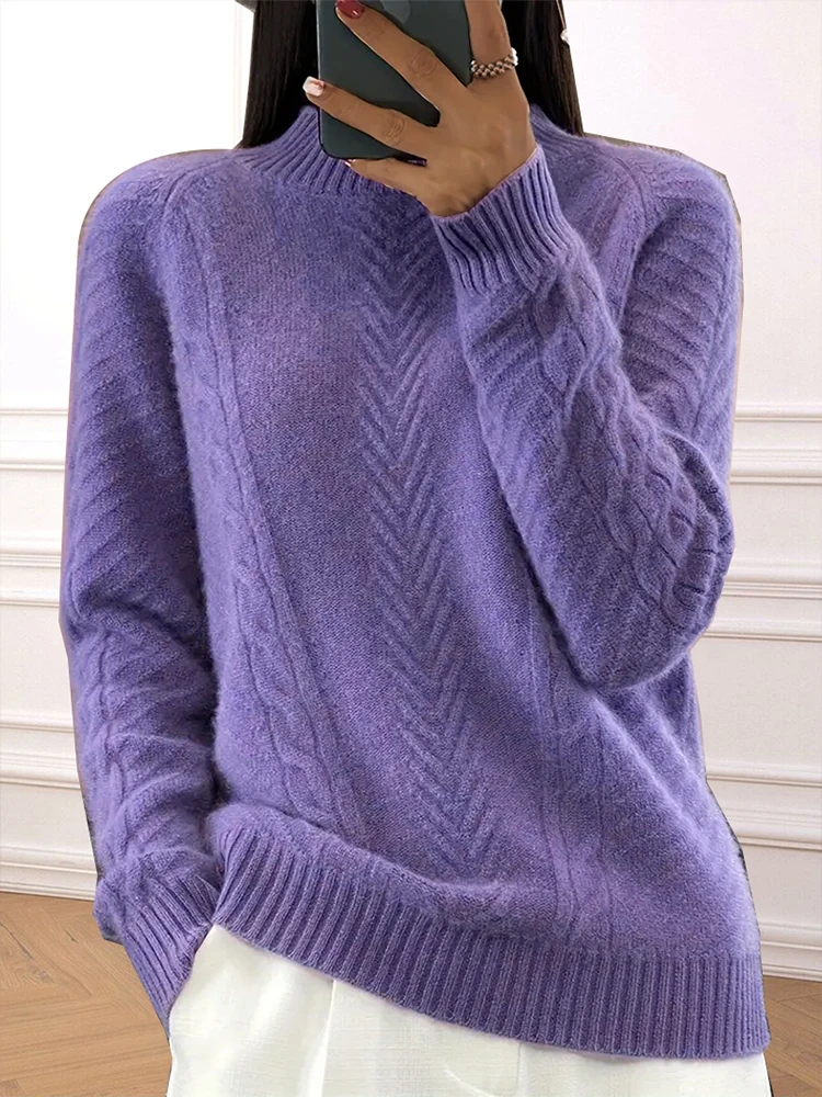 plus Size High Neck Ribbed Pullover Sweater Stranded Knit Long Sleeve Casual Solid Sweater for Autumn And Winter – AliExpress 200000345