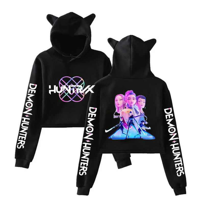 New Anime Kpop Demon Hunters Print Hooded Fashion Women Girl Sweatshirt Cropped Hoodies Casual Tops Harajuku Cat Ear Sweatshirt – AliExpress