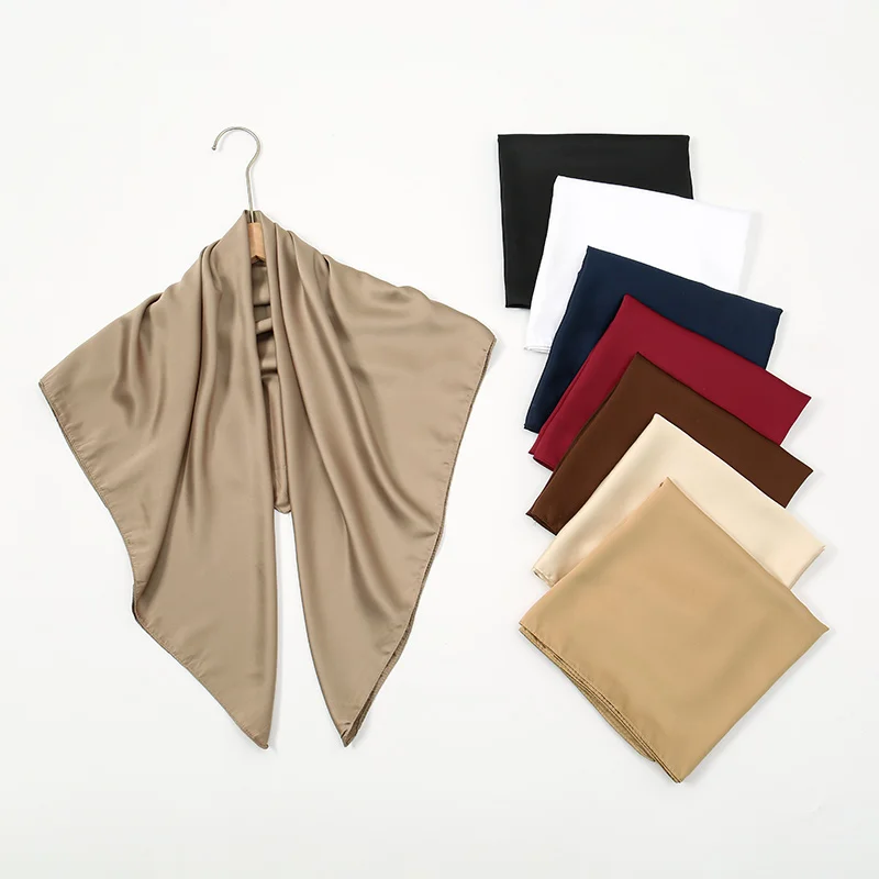 Plain Satin Square Scarf for Muslim Women Sauna Headband Hijabs Wraps Fashion Hair Scarf Casual Islamic Turban Female Bandana inj90 – AliExpress
