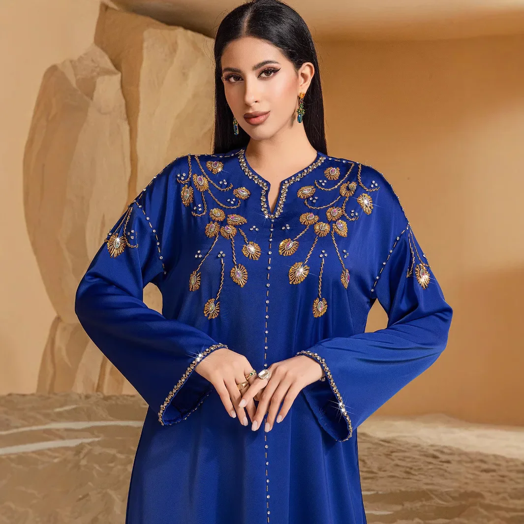 Muslim Women Embroidery Dress Ramadan Eid Long Sleeve Robe Morocco Kaftan Turkey Dubai Abayas Party Dresses Jalabiya Gown New – AliExpress