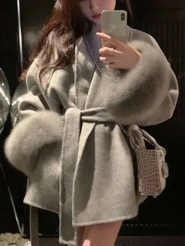 UCXQ Elegant OL Office Lady Overcoats Fur Patchwork Long Sleeve Woolen Coat Beautiful Women’s Clothing Jacket Autumn 2025 Spring – AliExpress