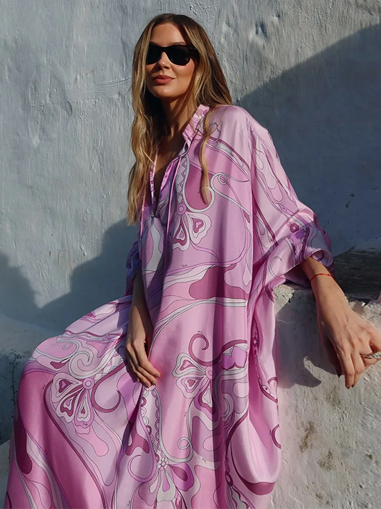 Oversized Women’s Print Kaftan Maxi Dress With Pink Pattern Loose Fit Full Sleeve Long Dresses Summer Beach Vacation Outfit Robe – AliExpress 200000345