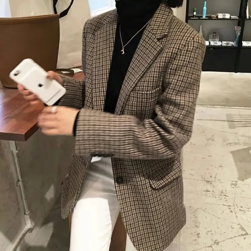 Retro Plaid Wool Suit Jacket Women Clothes 2024 Spring Autumn Large Size Blazer Women’s Fat Mm Slim Plaid Suit New In Coat – AliExpress