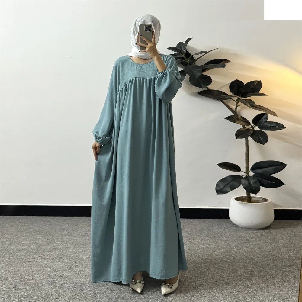 Long Sleeve Loose Maxi Prayer Dress Modest Muslim Dresses Jilbabs Casual Solid Pockets Long Dress Ramadan Dress Women Abayas