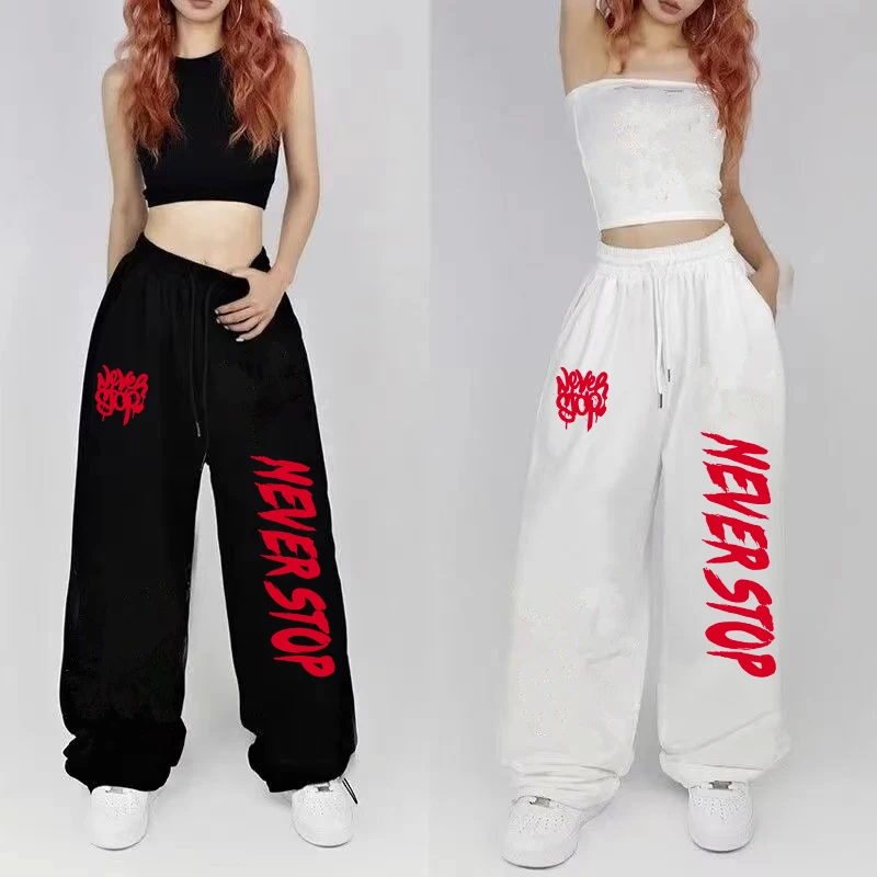 Black White Drawstring Design Sweatpants Women Street Dance Hip-hop Sports Pants for Women New Summer All-match Long Pants Woman – AliExpress