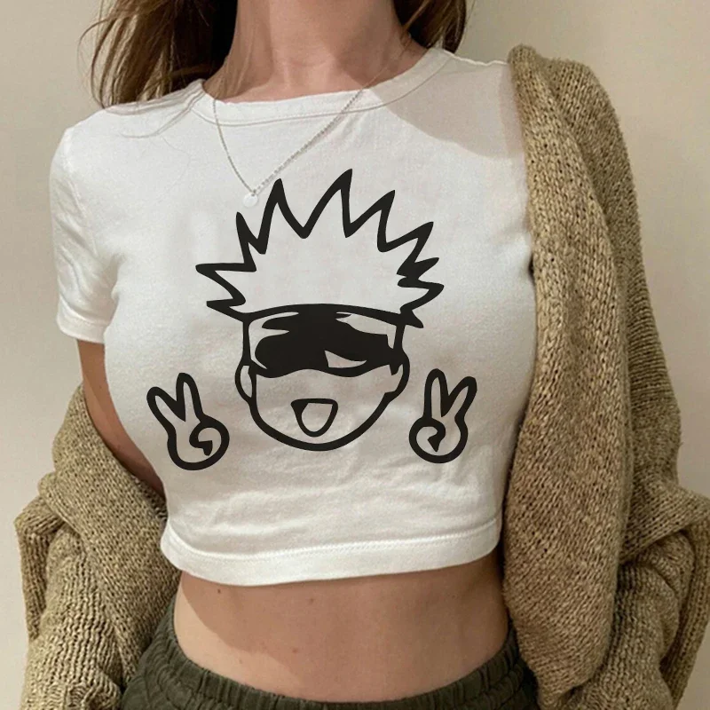 90S Hip Hop Crop Top  Tshirt Manga Japanese Anime Jujutsu Kaisen T Shirt Gojo Satoru Tops Yuji Itadori Cropped Tees T-shirt – AliExpress 200000345