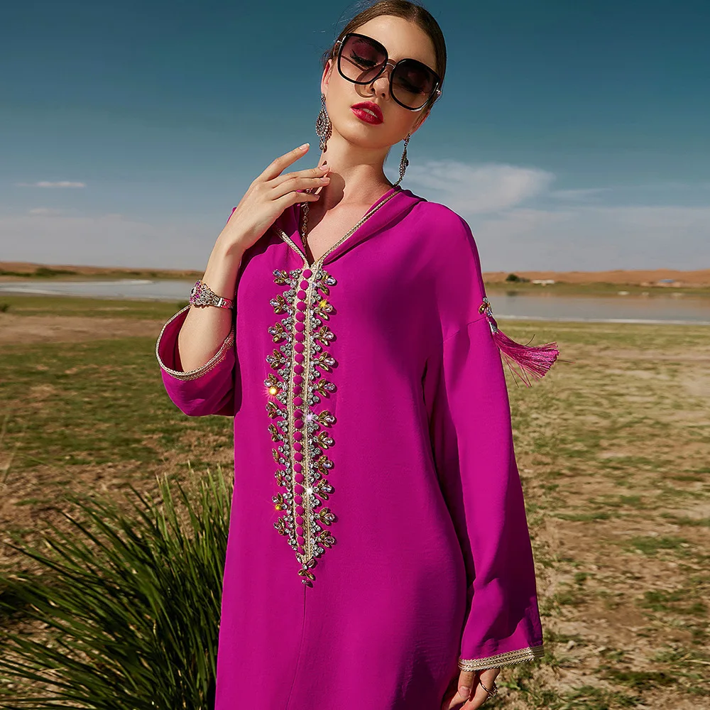 Luxury Dubai Abaya Diamonds Kaftan Jalabiya Eid Djellaba Women Muslim Dress Hooded Robe Femme Musulmane Vestidos Islam Clothing – AliExpress