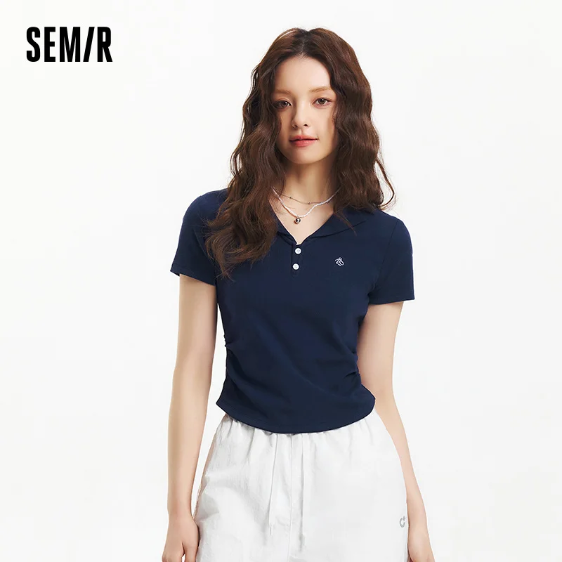 Semir Polo Shirt Women Cropped Blazer Collar 2025 New Summer Embroidered Cool Feeling Slim Fit Top Slimming for Chic Outfits – AliExpress