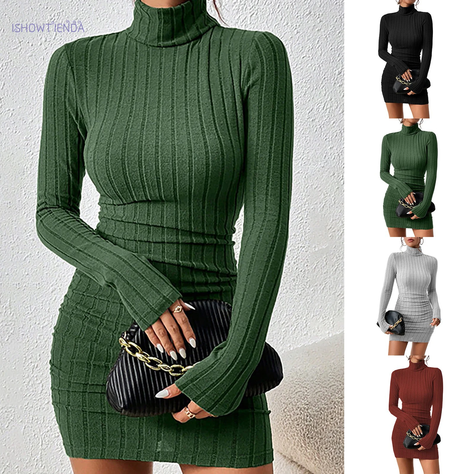 Women’s Long Sleeve Turtleneck Dress, Sexy Mini Sheath, Club Dresses, Drum Con, Elegant, Autumn, Winter – AliExpress