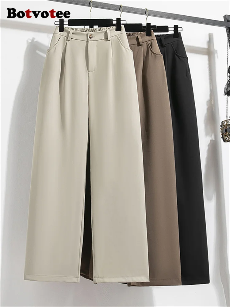 Botvotee Women’s Office Pants 2025 – Straight Leg Flowy Trousers Elastic Waist Back Black Work Pants Narrow Wide Leg Autumn Spring – AliExpress 200000345