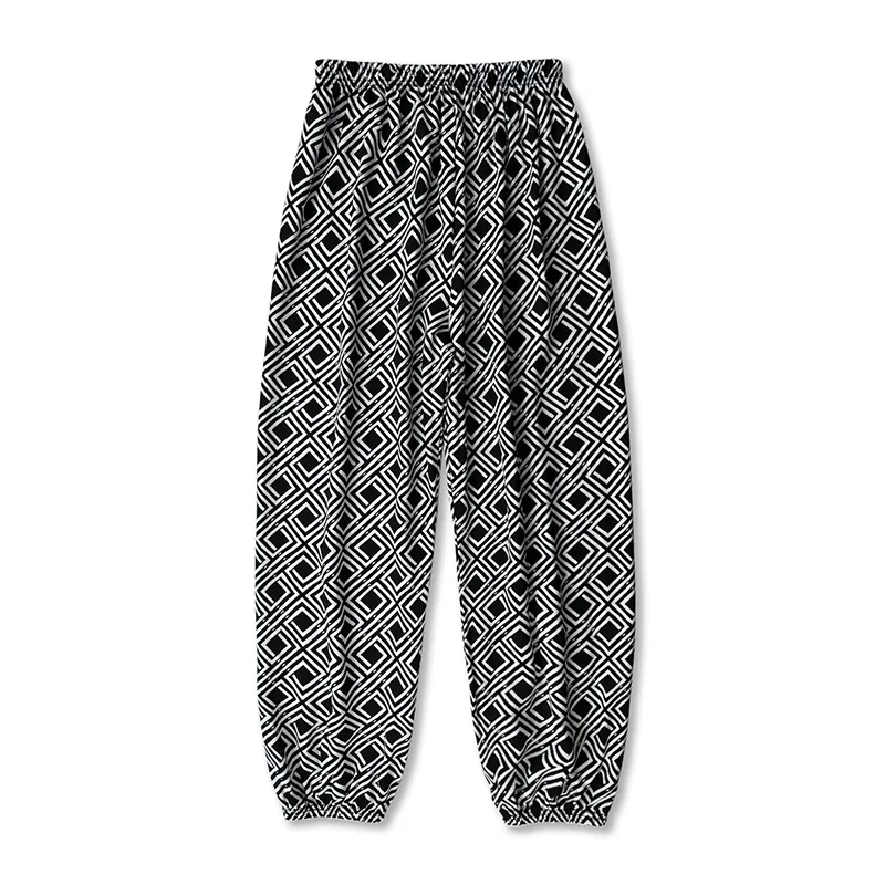 Women’s summer loose and versatile trendy casual pants, wide leg sleeping pants, lantern pants, geometric pants – AliExpress