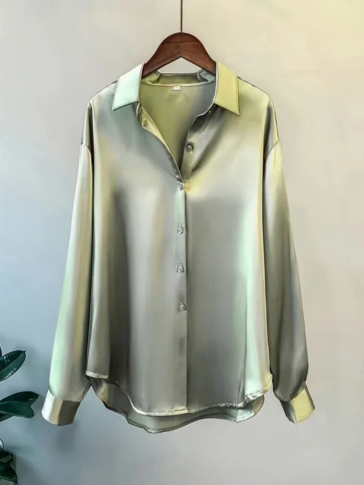 Plus Size Shirts 2025 Loose Casual Women Silk Fashion Long Sleeve Button-Down Blouse Senior Female Elegant Solid Top Office Wear – AliExpress 200000345