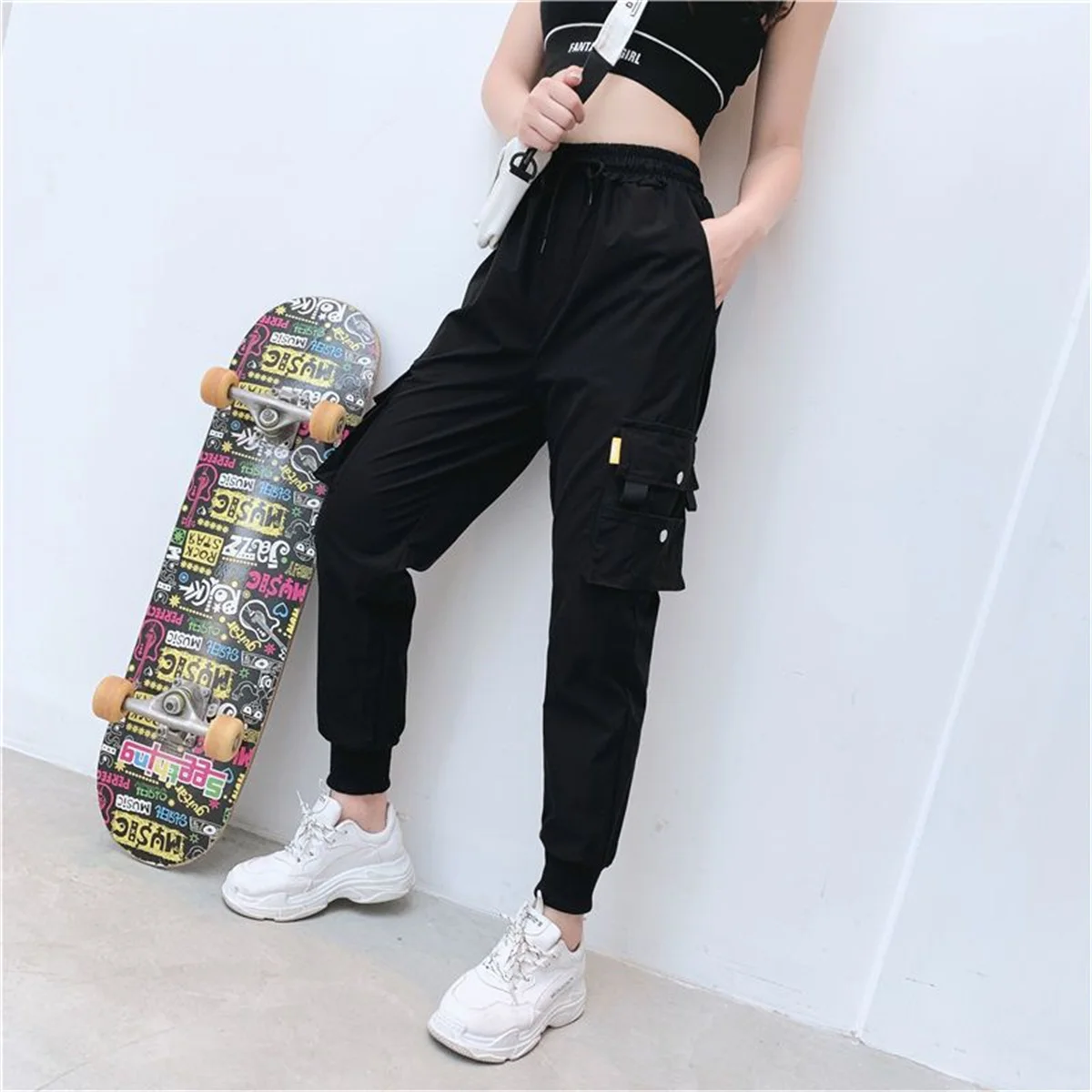 Black Cargo Pants Women Casual Joggers High Waist Loose Female Hip Hop Trousers Korean Punk Pants Funny Capri Streetwear Femme – AliExpress