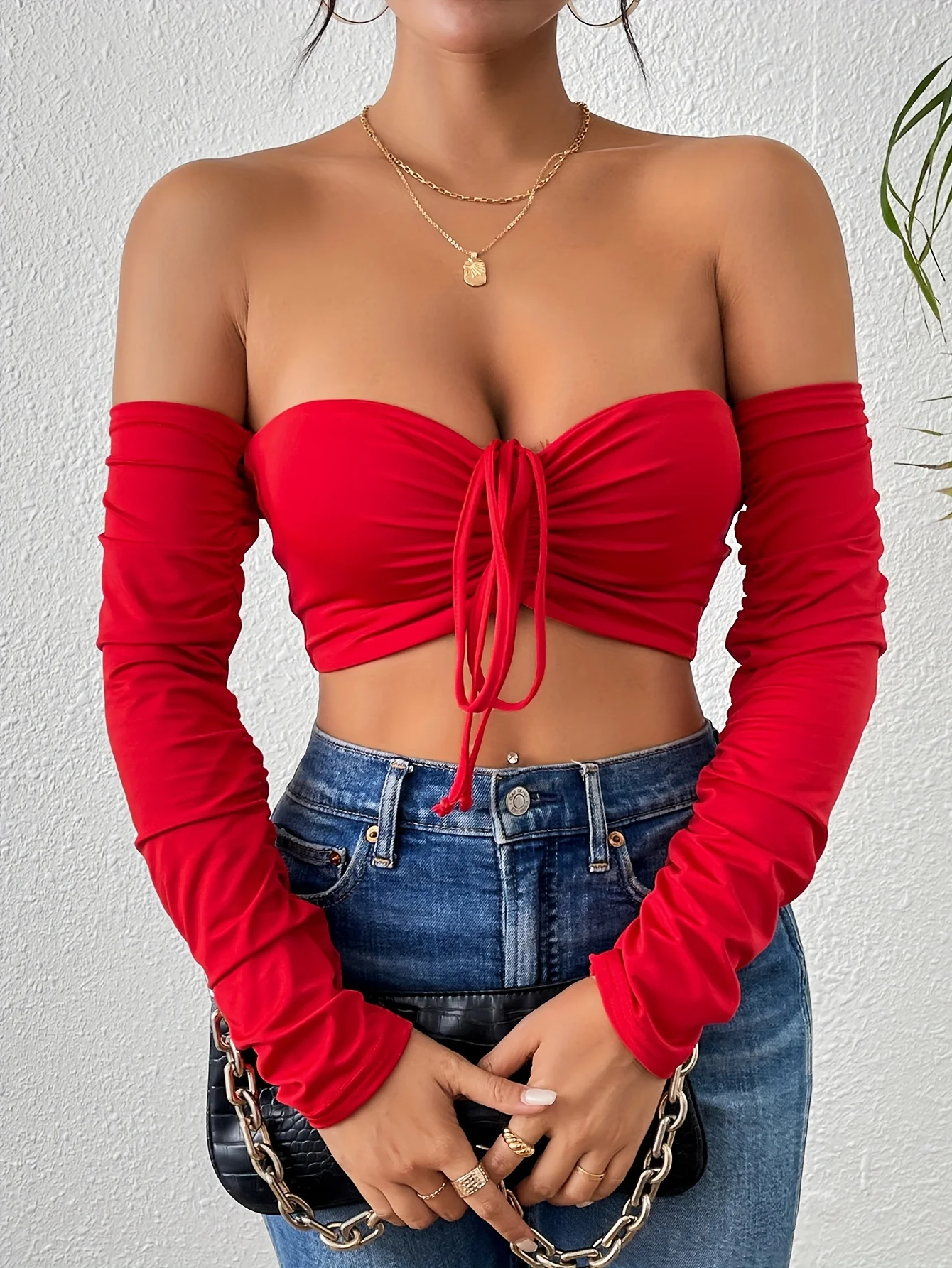 Sexy Ruched Crop T-Shirt – Off Shoulder, Long Sleeve, Drawstring Front, Flattering Fit, Clubwear, Night Out, Womens Fashion Clot – AliExpress