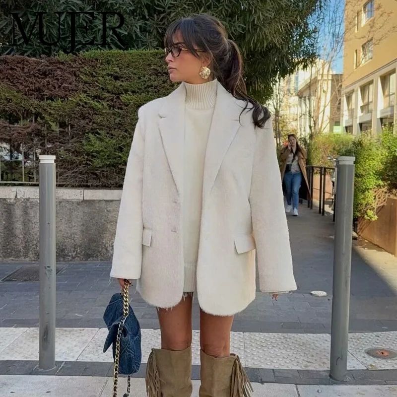 MUJER 2025 Faux Fur Women’s Blazers Fashion Outerwears Straight Long Blazer Woman Long Sleeve New Coats and Jackets for Women – AliExpress