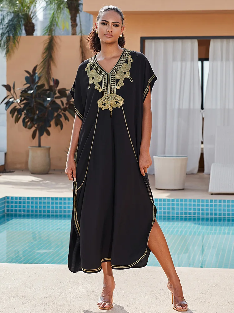 2024 Vintage Embroidery Kaftan Sexy V-neck Batwing Sleeve High Waist Maxi Dress Tunic Women Clothing Summer Beach Dresses Q660 – AliExpress 200000345
