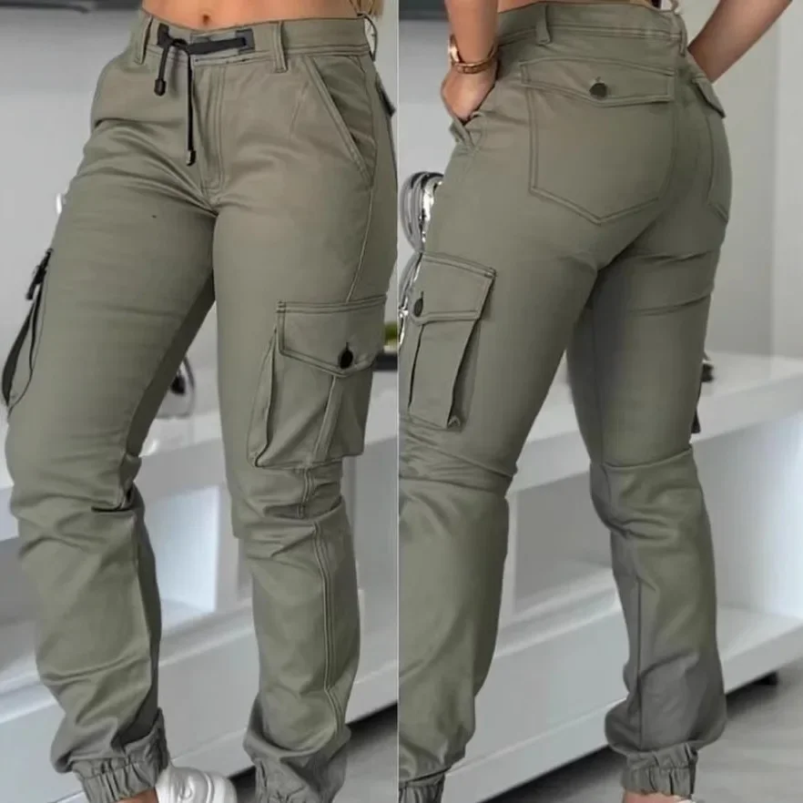 Fashionable Workwear Cargo Pants Multi-Pocket Military Green Loose Fit Long Trousers Women’s Fashion Casual Slim Fit Pants – AliExpress