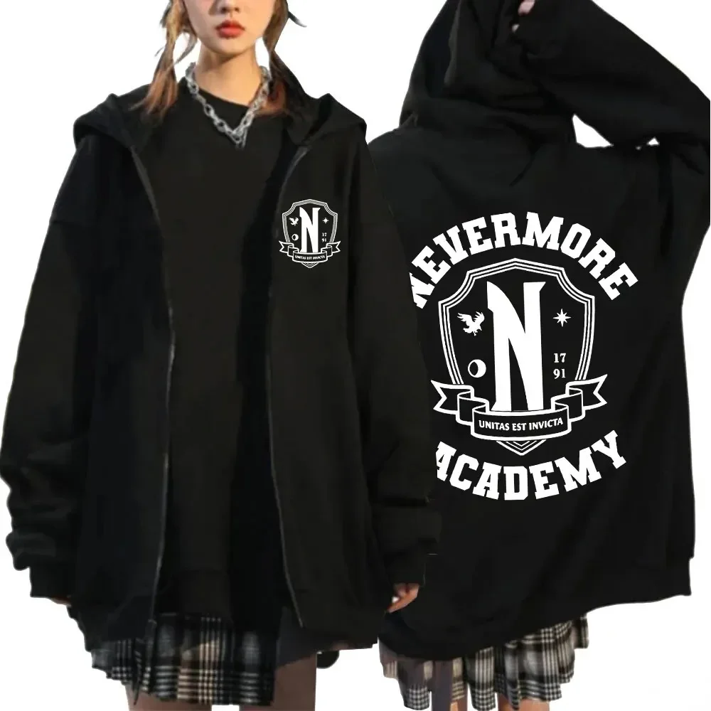 Men Women Nevermore Academy Logo Print Graphic Zipper Hoodie Casual Long Sleeve Harajuku Oversized Zip Up Coats Hoodies – AliExpress