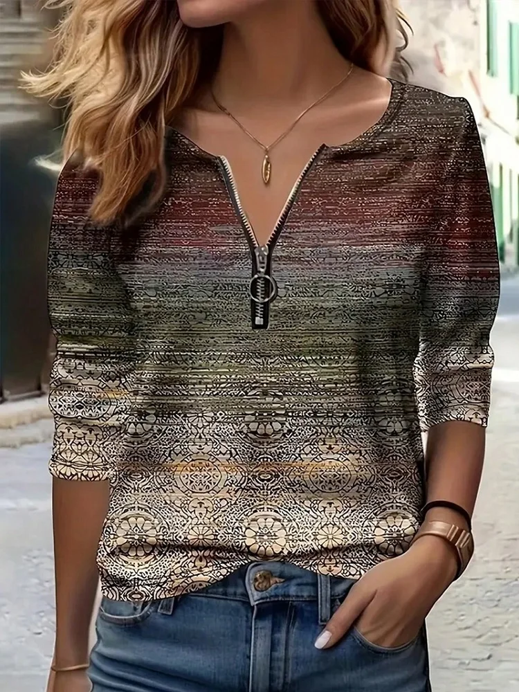 2024 Europe And The United States Cross-Border Gradual Change New Casual Style Polo Collar Zipper Slim Fashion Shirt Women – AliExpress