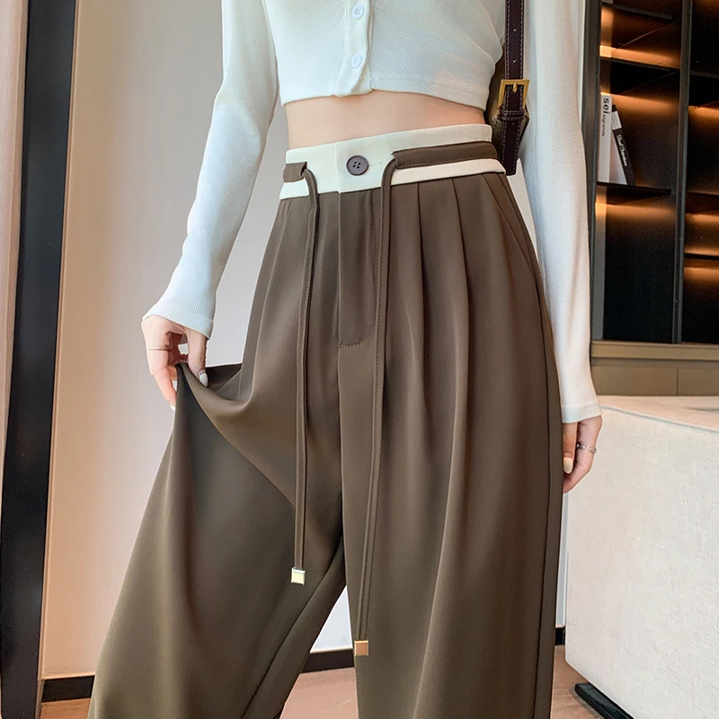 Vintage Colorblock Loose Women Wide Leg Full Pant 2025 New High Waist Spring Summer Lace-up Casual Minimalism Straight Trousers – AliExpress